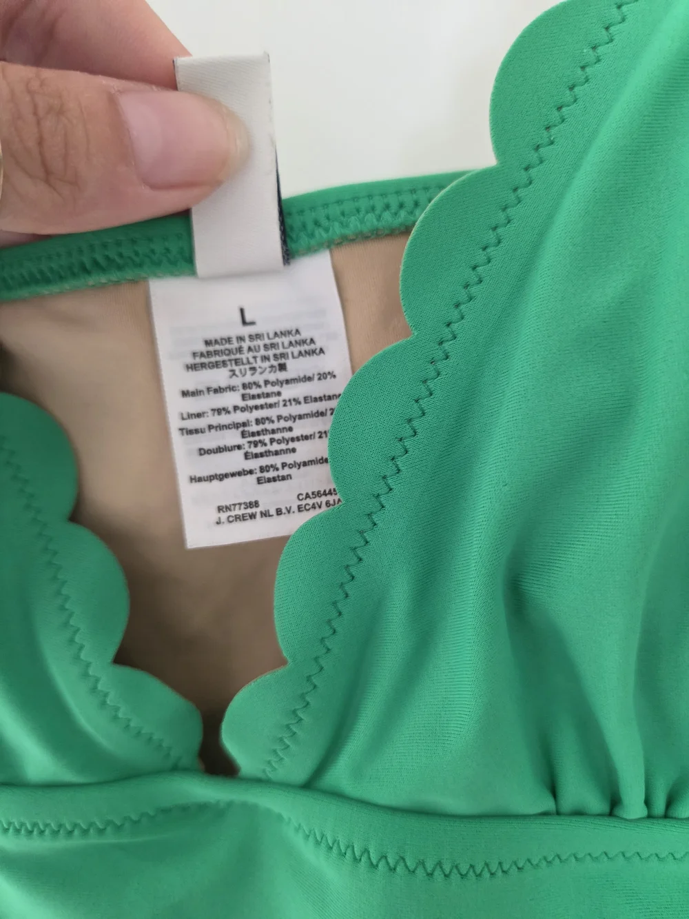 J Crew Women's Green Scallop-Edge One-Piece Swimsuit Size L